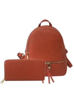 Fashion Zipper Classic Backpack & Wallet Set LP1082W BURNT ORANGE